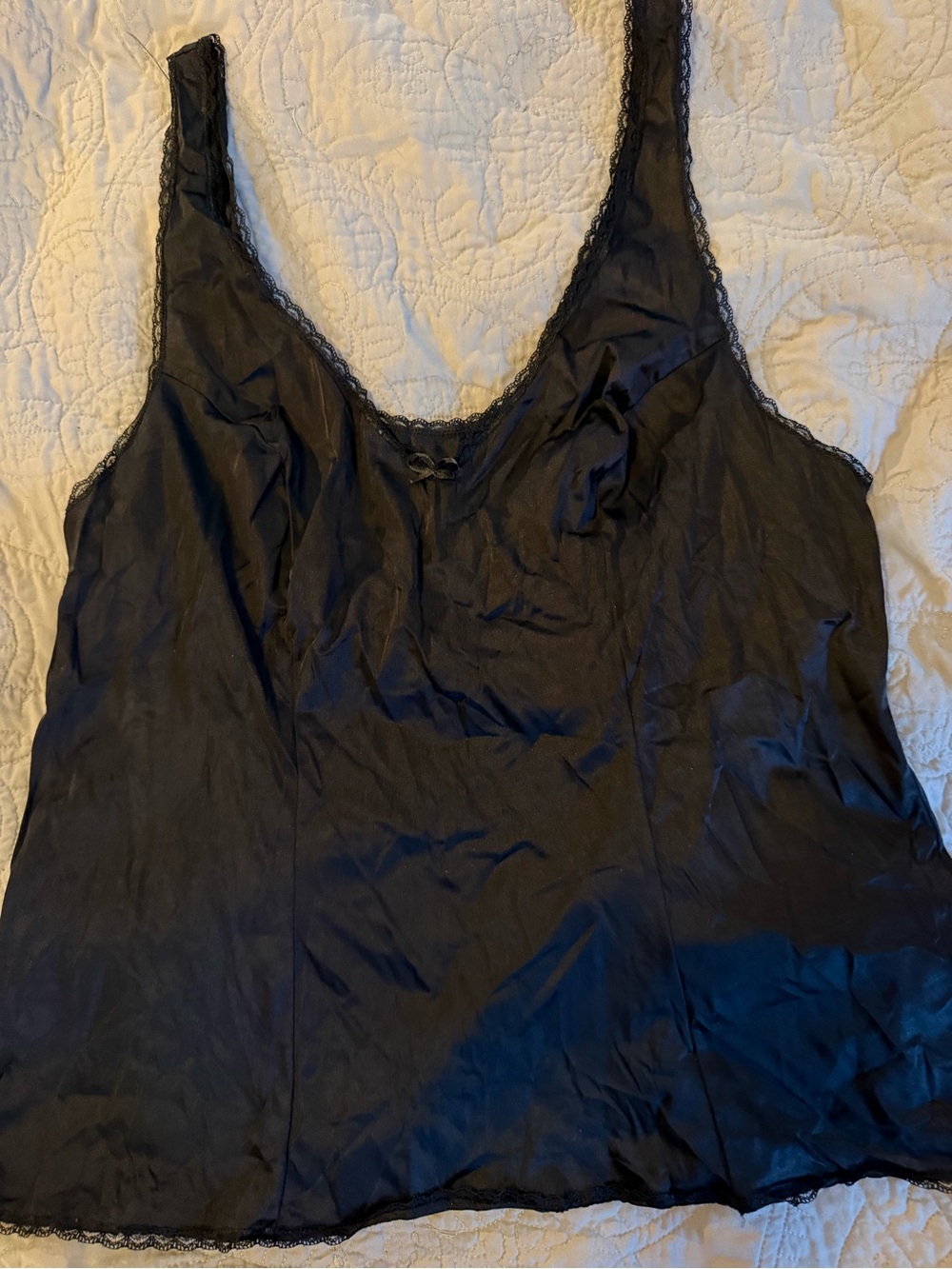Vanity Fair Black Lace-Trim Satin Cami Top